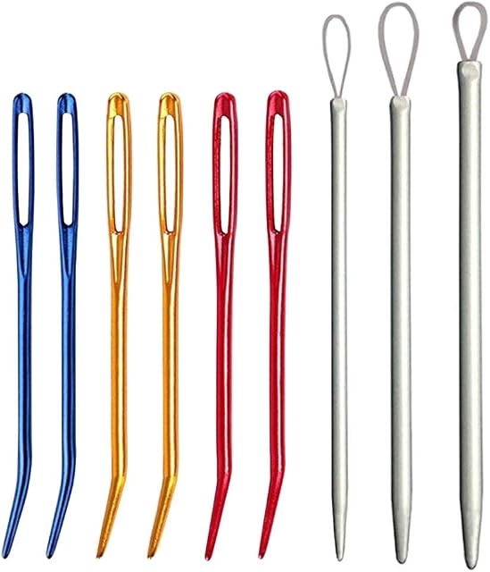 Sewing Knitting Needles, 6pcs Large Eyes Bent Tapestry Needles Wool Needles and 3pcs Nylon Thread Threader Sweater Crochet Needle Knitting Pulling Tools