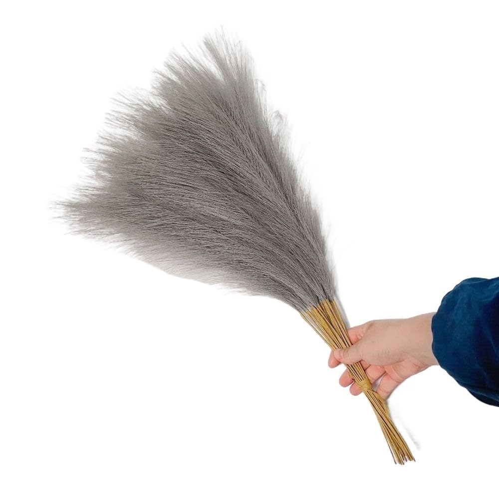 Decoracion con Hierba de Pampa Seca, 10 Uds. De Flores Artificiales Coloridas, Ramo de Pampas simulado Creativo, Hermoso y Esponjoso jarrón de Hierba de Pampas Falsas(Grey)