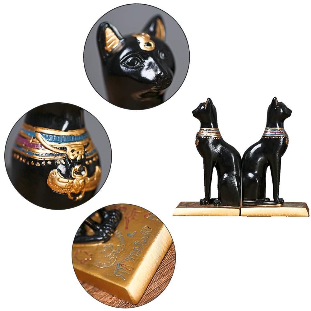 Serre-livres Décoratifs En Forme De Chat Bastet égyptien - Paire En Résine, 21 Cm, Antidérapants - 3