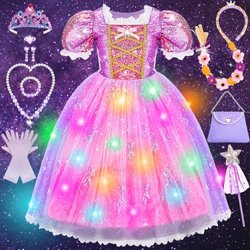 iKidiki Disfraz Princesa Niña, Disfraces Carnaval Niña Regalo 3 4 5 6 Años Luminosa Vestido Princesa Niñas 3-6 Años Disfraz para Halloween Cumpleaños Navidad
