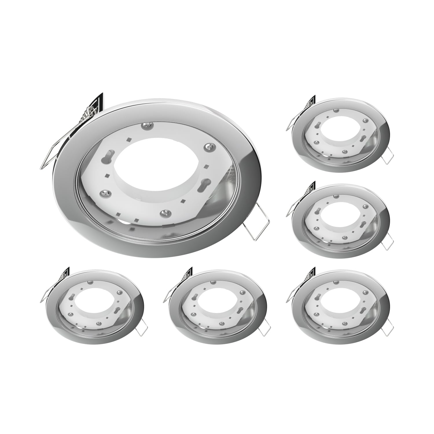 ledscom.de 6 Stück Deckeneinbauleuchte ZOBE, chrom glänzend, rund, 107mm Ø, 1x GX53 max. 25W