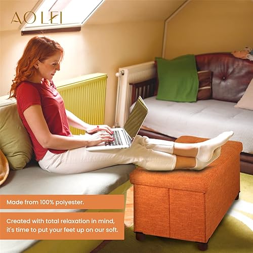 Miniatura 7 de Ao Lei Banco otomano de almacenamiento de 30 pulgadas, banco de almacenamiento con patas de madera para sala de estar, otomano, reposapiés, tapa