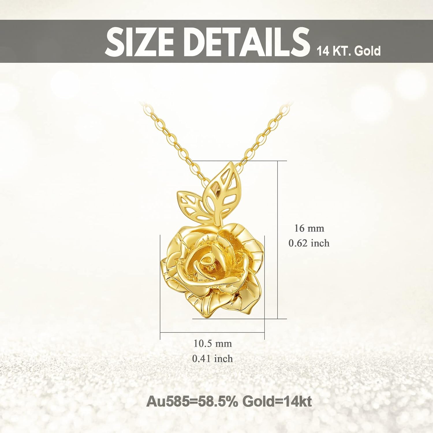 14K Gold Rose Flower Pendant Necklace Gold Flower Necklace for Women Rose Pendant Anniversary Birthday Jewelry Valentines Day Gifts for Her Mom Wife, 16+2 Inches - Image 4
