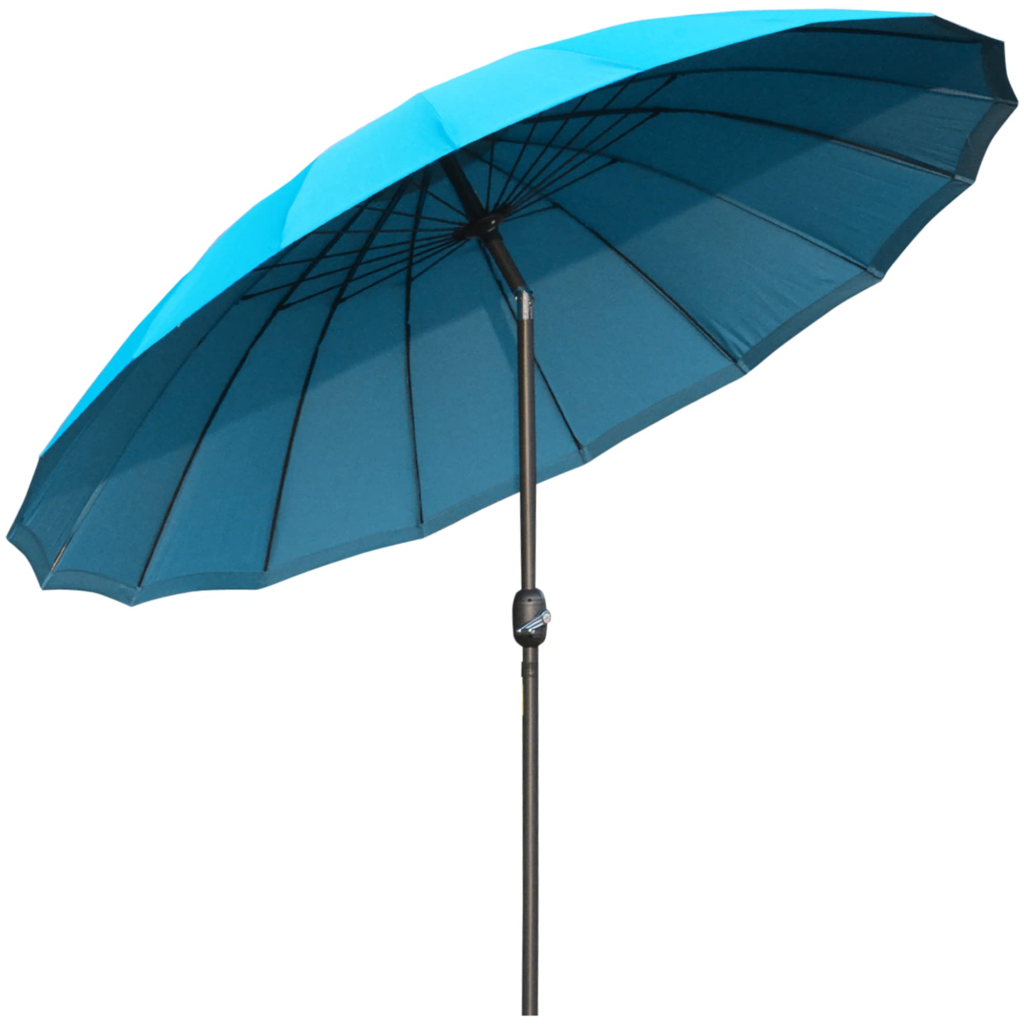 Outsunny 2.5m Shanghai Garden Parasol Umbrella with Crank & Tilt, Outdoor Table Parasol with 16 Fibreglass Ribs, Adjustable Outdoor Sun Shade, Blue
