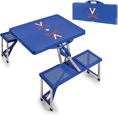 Vista 46 de PICNIC TIME NCAA North Carolina Tar Heels Folding Picnic Table - Camping Table - Outdoor Table with Umbrella Hole Negro