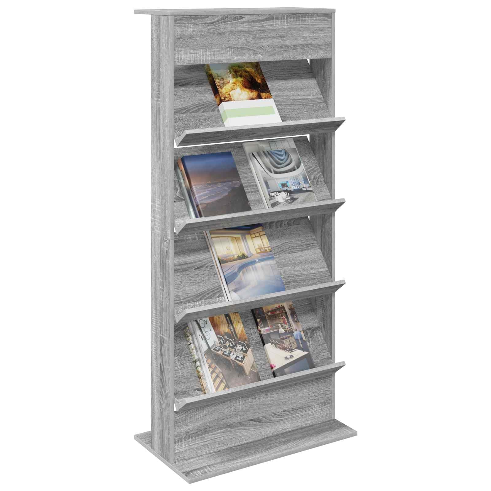 Mangloder - Portariviste grigio Sonoma in legno, 70 x 41 x 156 cm, con 4 ripiani autoportanti, spazio per soggiorno, home theater, gaming e ufficio, facile da pulire