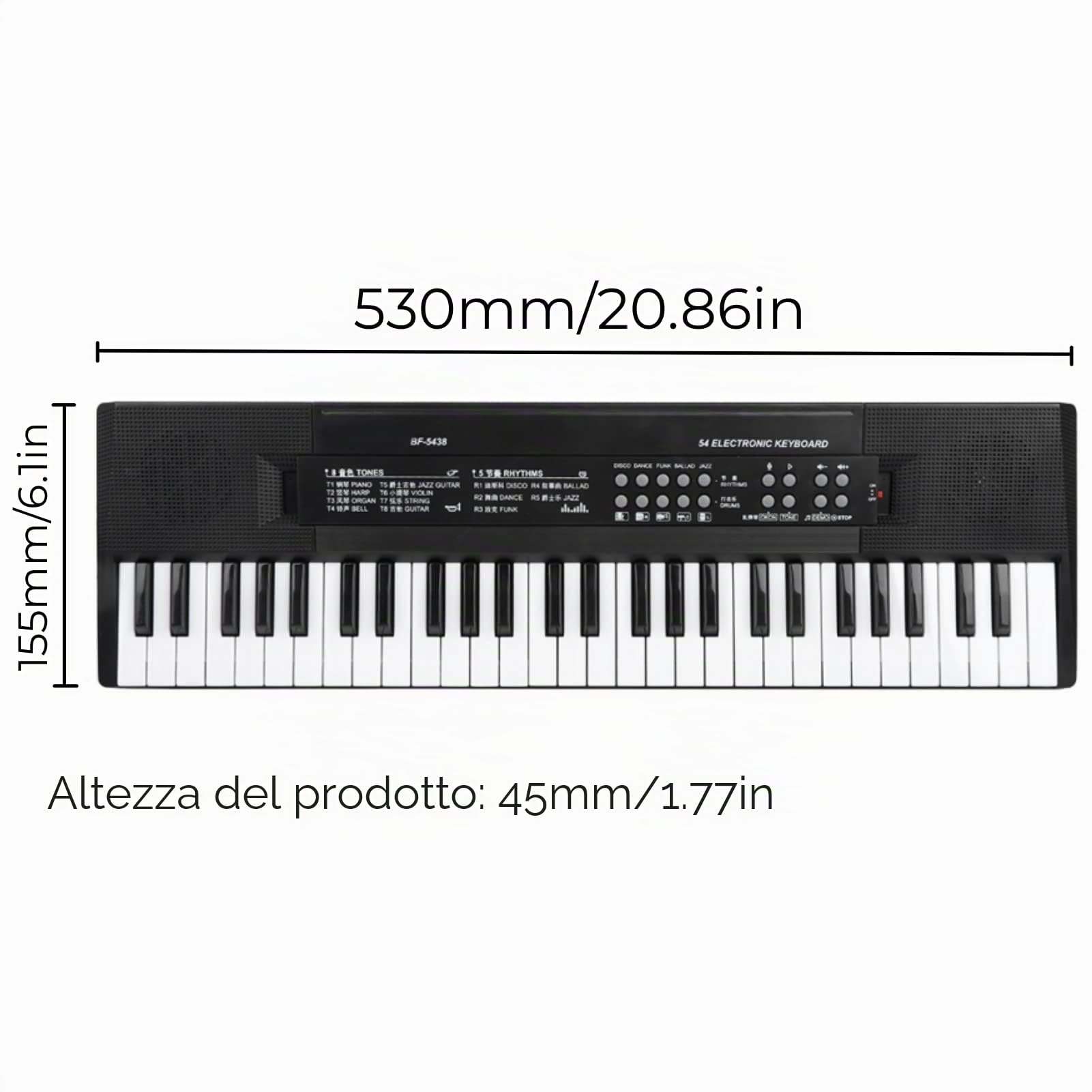 Tastiera Elettronica 54 Tasti per Pianoforte con Microfono Registrazione BF-5438