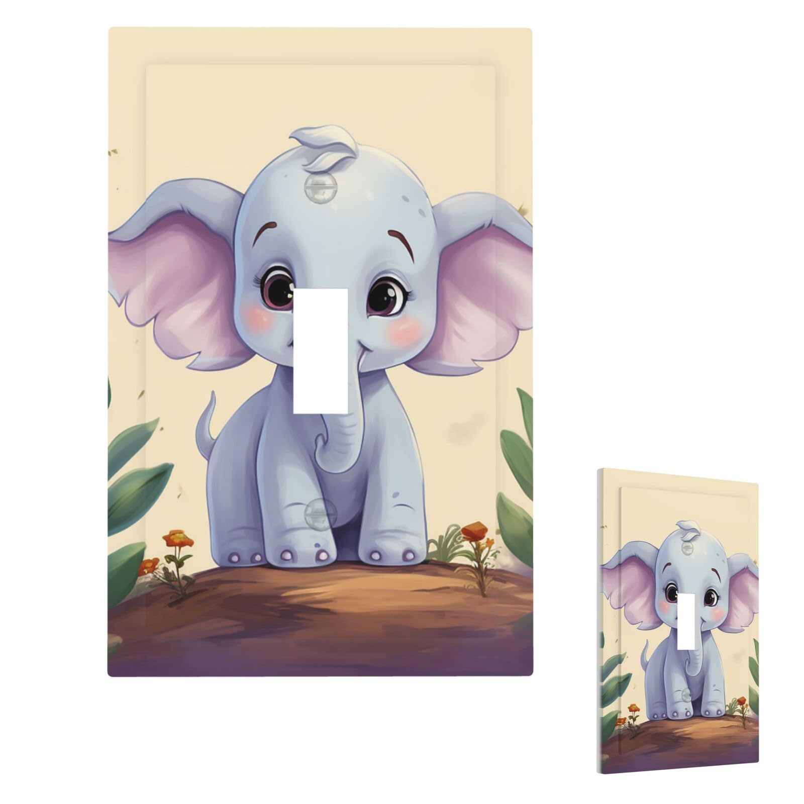 Cute Elephant Wall Plate Cover Modern Decorative 1 Gang Light Switch Cover Unbreakable Receptacle Outlet Covers For Living Room Bedroom Home Decor Single Toggle