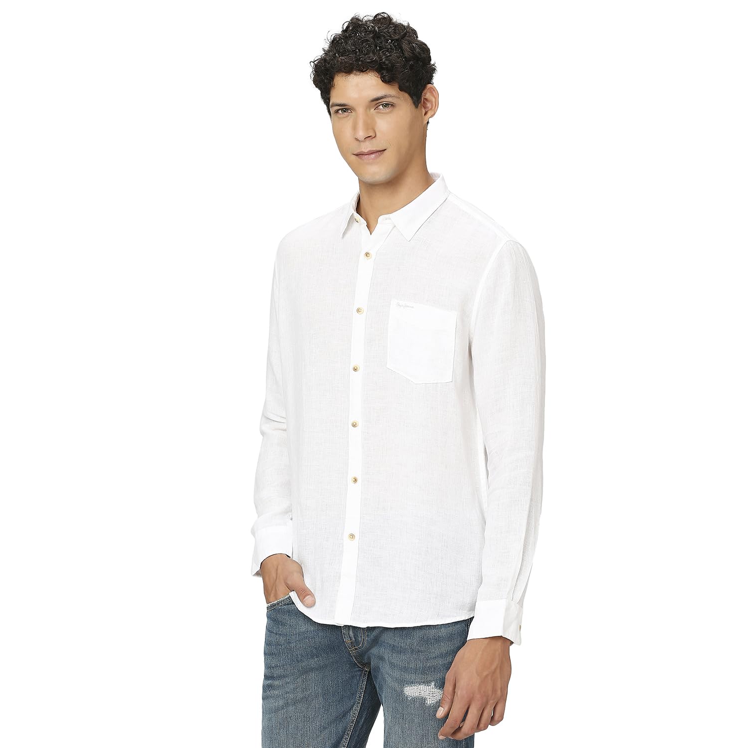 Pepe Jeans Mens Linen Regular Fit Shirt in neutral
