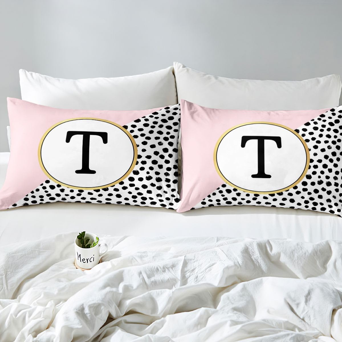 Homemissing Polka Dots Buchstabe T Bettwäsche Set 155x220cm Erwachsene