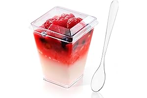 JOLLY CHEF Dessert Cups, 50-Pack of 5oz Clear Plastic Cups with Lids...