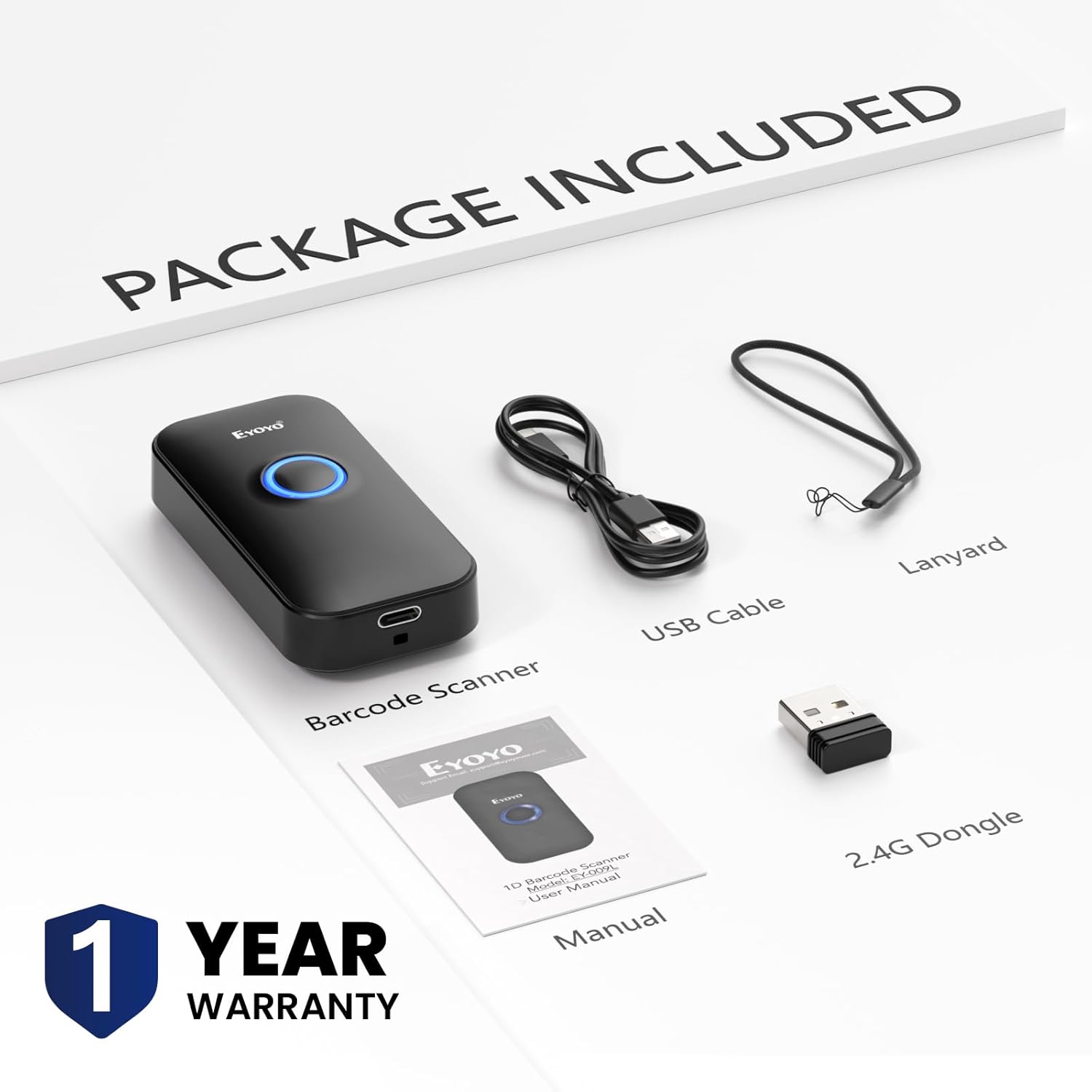 Eyoyo Mini 1D Bluetooth Barcode Scanner, 3-in-1 Bluetooth & USB Wired & 2.4G Wireless Barcode Reader Portable Bar Code Scanning Work with Windows, Android, iOS, Tablets or Computers 10 61WuEM03mFL. AC SL1500