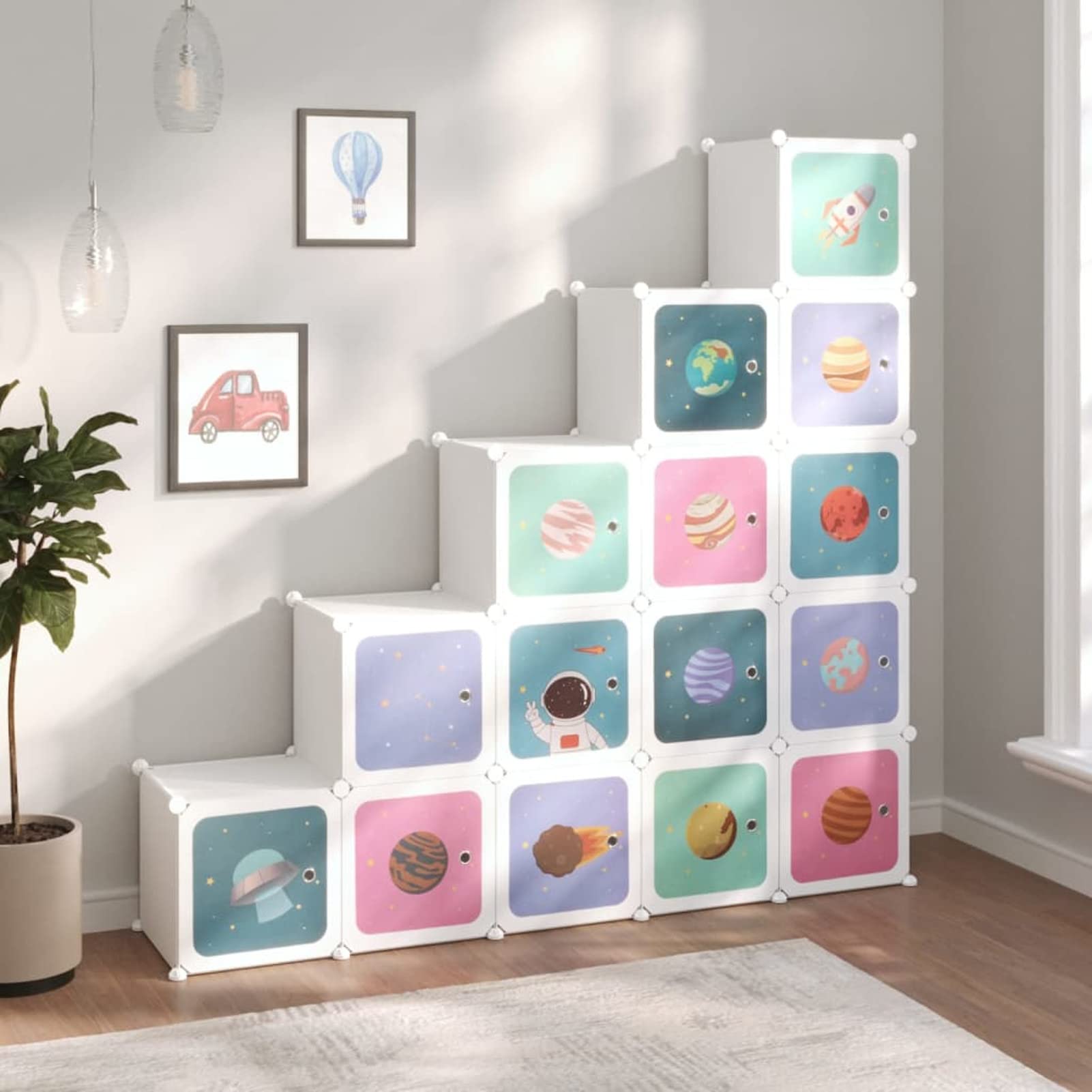 Gecheer Estantería Modular Infantil Organizador para Niños, Estantería de Plástico, Armario Modular con Puertas para Ropa, Zapatos, Juguetes con 15 Compartimentos Blanco