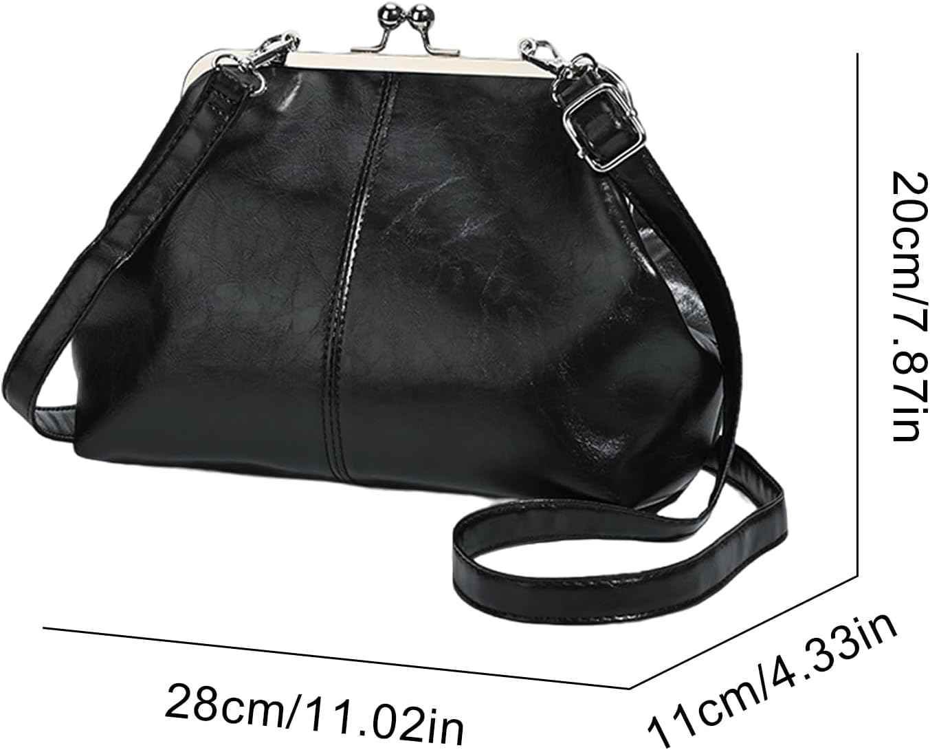 Kiss Lock Crossbody Bag Pu Leather Shoulder Bags For Women Kiss Clasp Handbag Trendy Tote Purse Evening Clutch