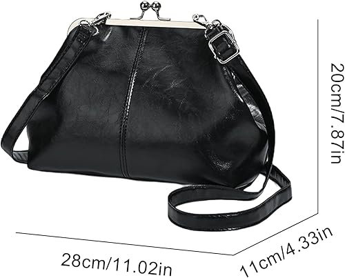 Miniatura 6 de Kiss Lock - Bolso cruzado vintage para mujer, de piel sintética retro, bolso de mano de noche, bolso grande marrón para otoño e invierno