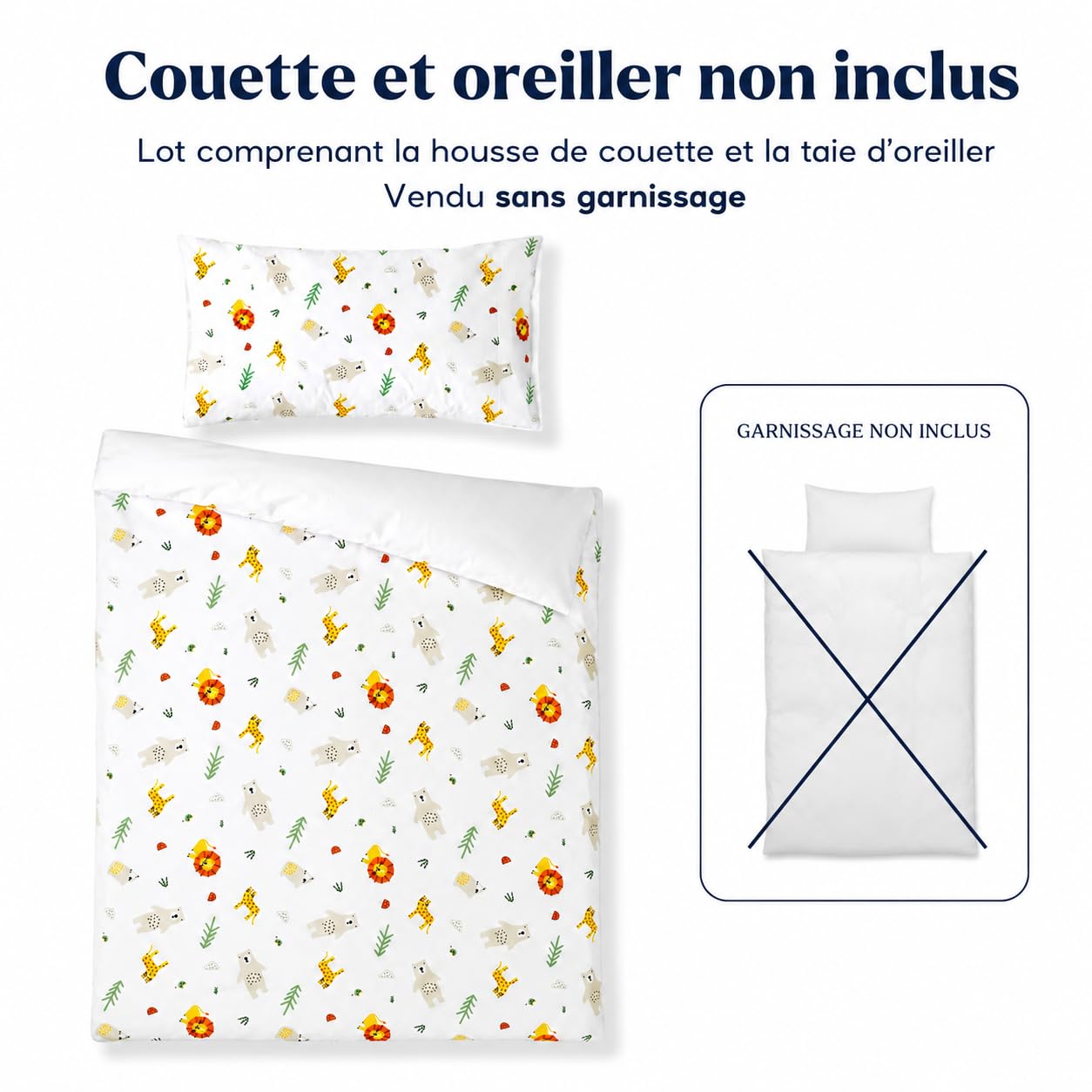 various Parure de Lit Bébé 90 x 120 cm, Motif Leo | Taie 40 x 60 cm,100 % Coton avec Fermeture Éclair, pour Lit 60 x 120 cm