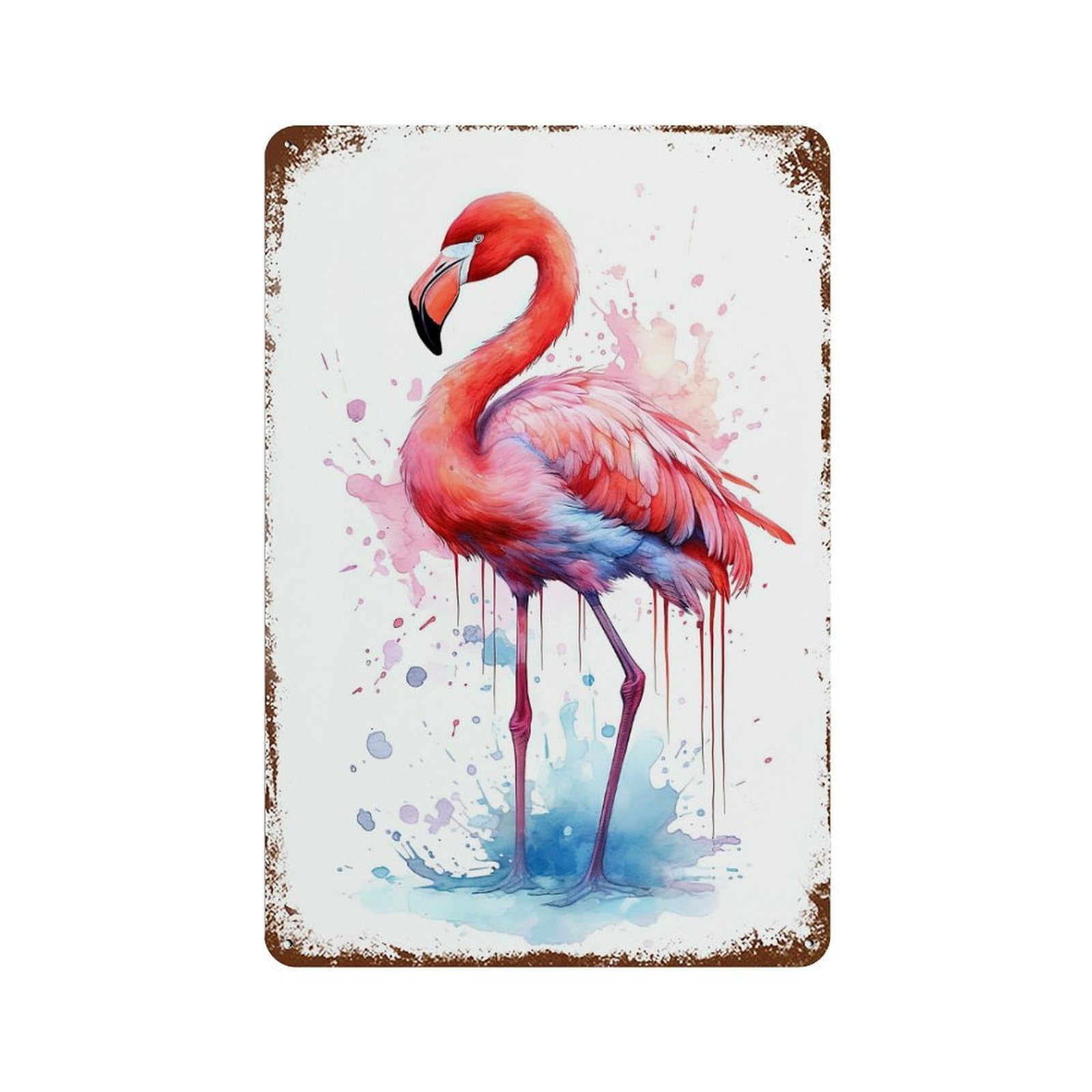 Pink Watercolor Flamingo Decorative Tin Sign 11.8"x7.9", Rustic Home Decor for Cafe, Home Bar And Lounge Decor