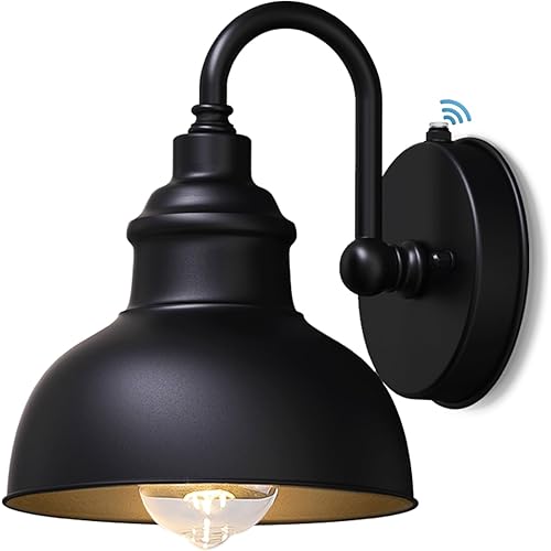 Barn Light Gooseneck Light- Dusk to Dawn Farmhouse Outdoor Lighting, 1-Light Outdoor Gooseneck Lighting with Sensor Farmhouse Wall Sconce for Patio Porch Garage (7.08" Diameter, 1pc)