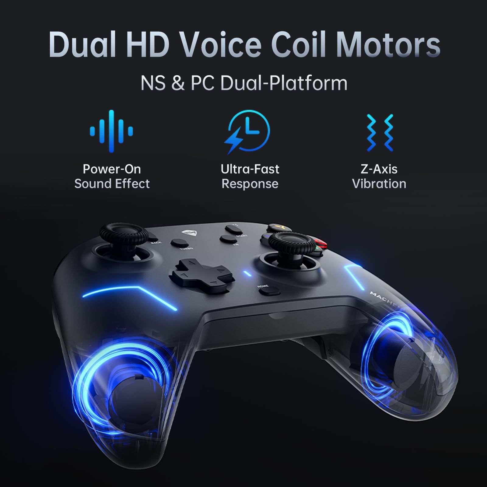 Machenike G6V2 Controller, 2 motori a bobina mobile HD, joystick TMR con coppia regolabile, 2 trigger TMR, pulsanti ABXY facilmente intercambiabili, 4 pulsanti programmabili, 1000 Hz, 1200 mAh, Grigio