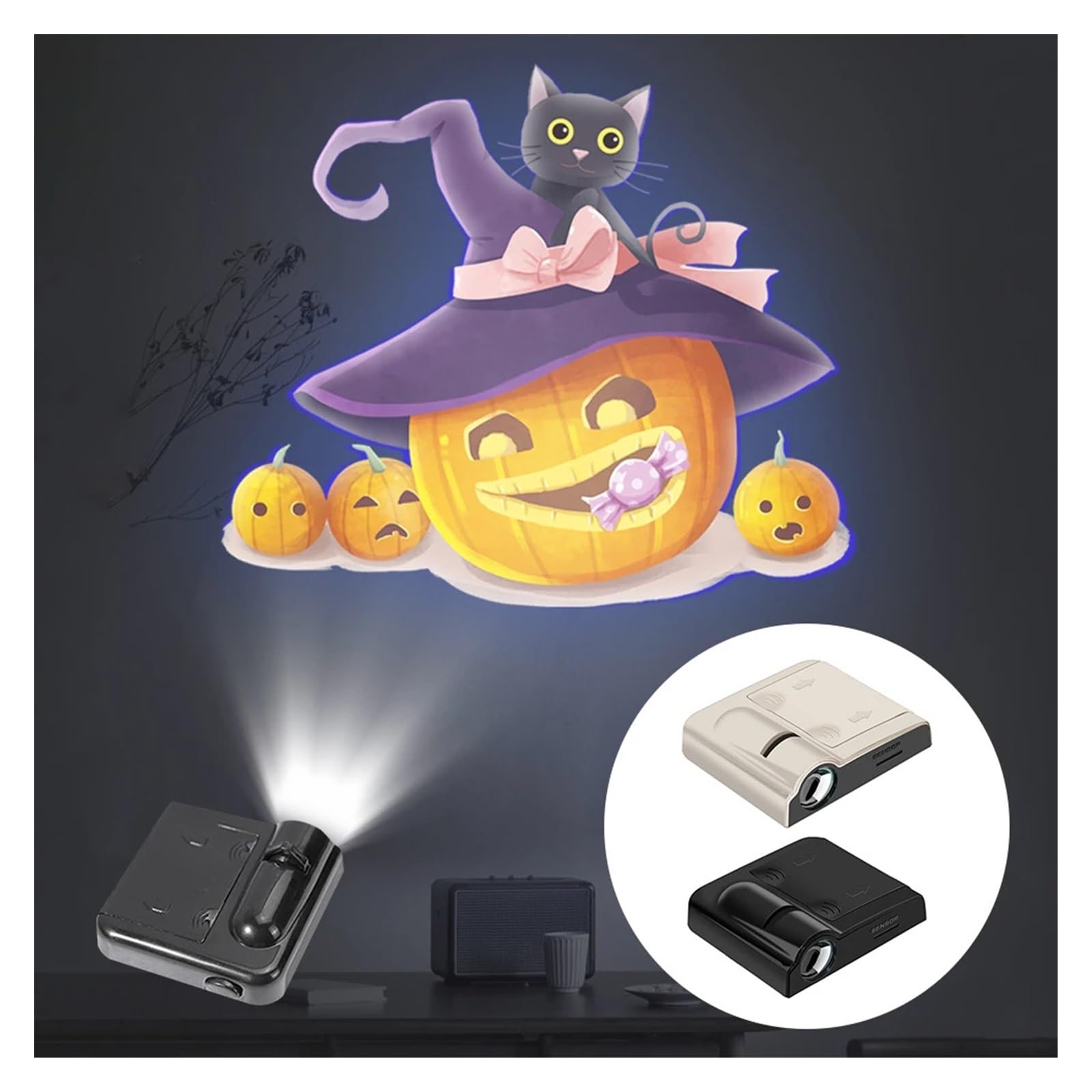 Projektor Weihnachten, Holloween Weihnachtsprojektionslampe mit Lichtblättern, Foto-Neuheit, Geister-Weihnachtsmann-Muster, Raumlichtprojektor, Atmosphärenlampe(White 12 Patterns)