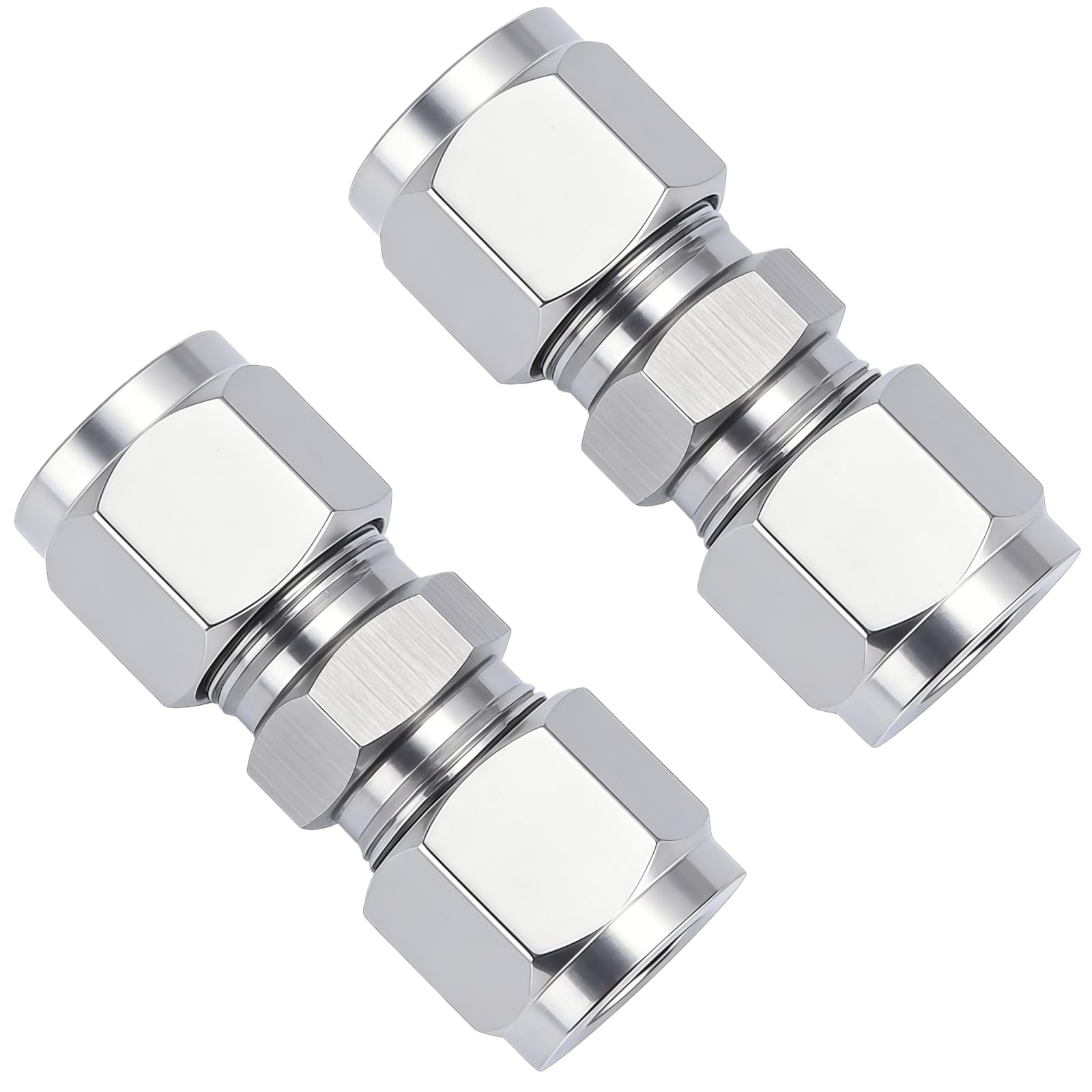 304 Stainless Steel Compression Tube Fitting Union with Double Ferrules 1/8" OD x 1/8" OD, Pack of 2