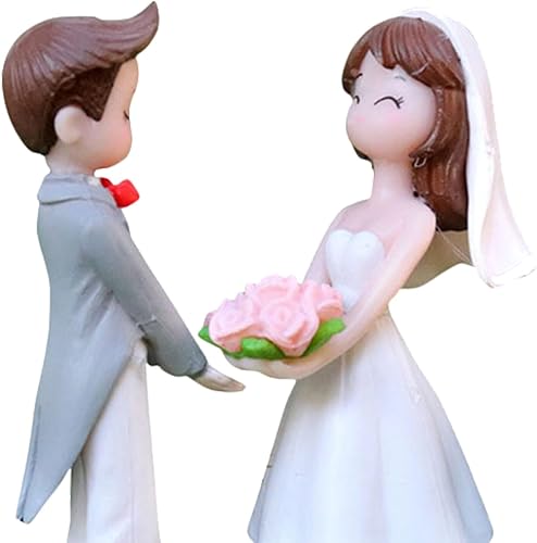 Miniatura 3 de SAFIGLE Adornos de muñeca de pareja de boda de 1.9 pulgadas, figuras de novia y novio, adornos de resina para decoración de mesa de fiesta de boda