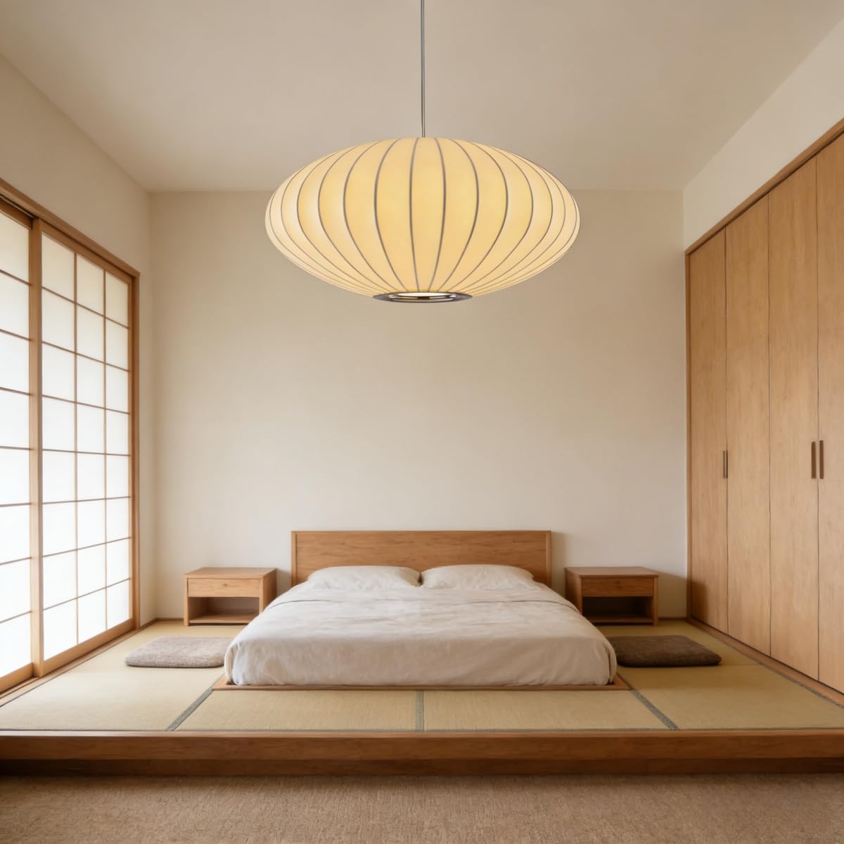 Lampenschirm hängelampe,40cm Wabi Sabi Boho Pendelleuchte | Weiße Imitation Seide lampenschirm,Laterne japandi lampe,Für Wohnzimmer Esszimmer Schlafzimmer Und Flur