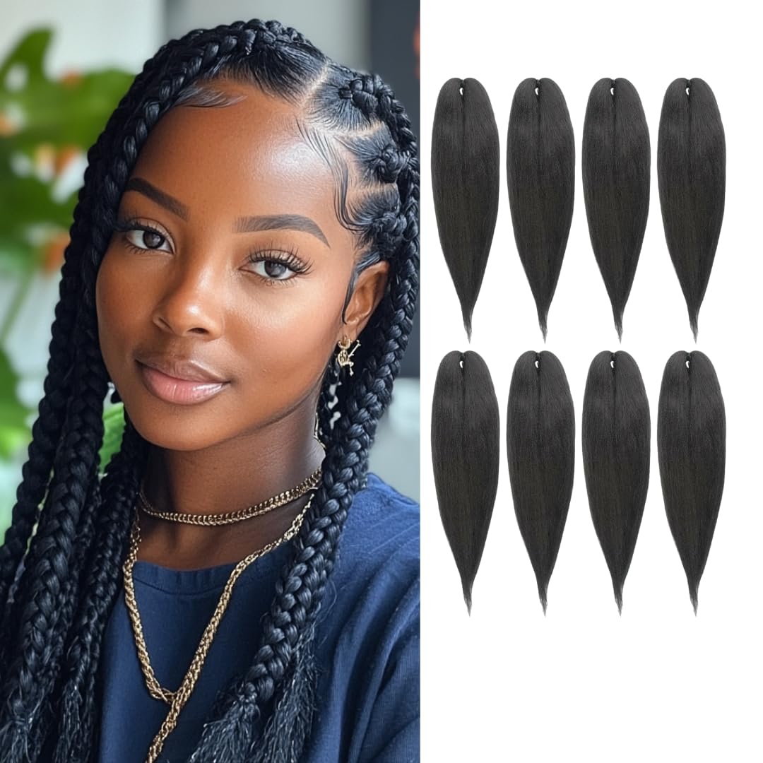 Braid Magic EcoLuxe Pre-Stretched Hair - 52 Inch, 8-Pack, 90g, Anti-Itch, Spetra Fiber, Soft Yaki Texture, Ideal for Braids & Twists, Hot Water Set,