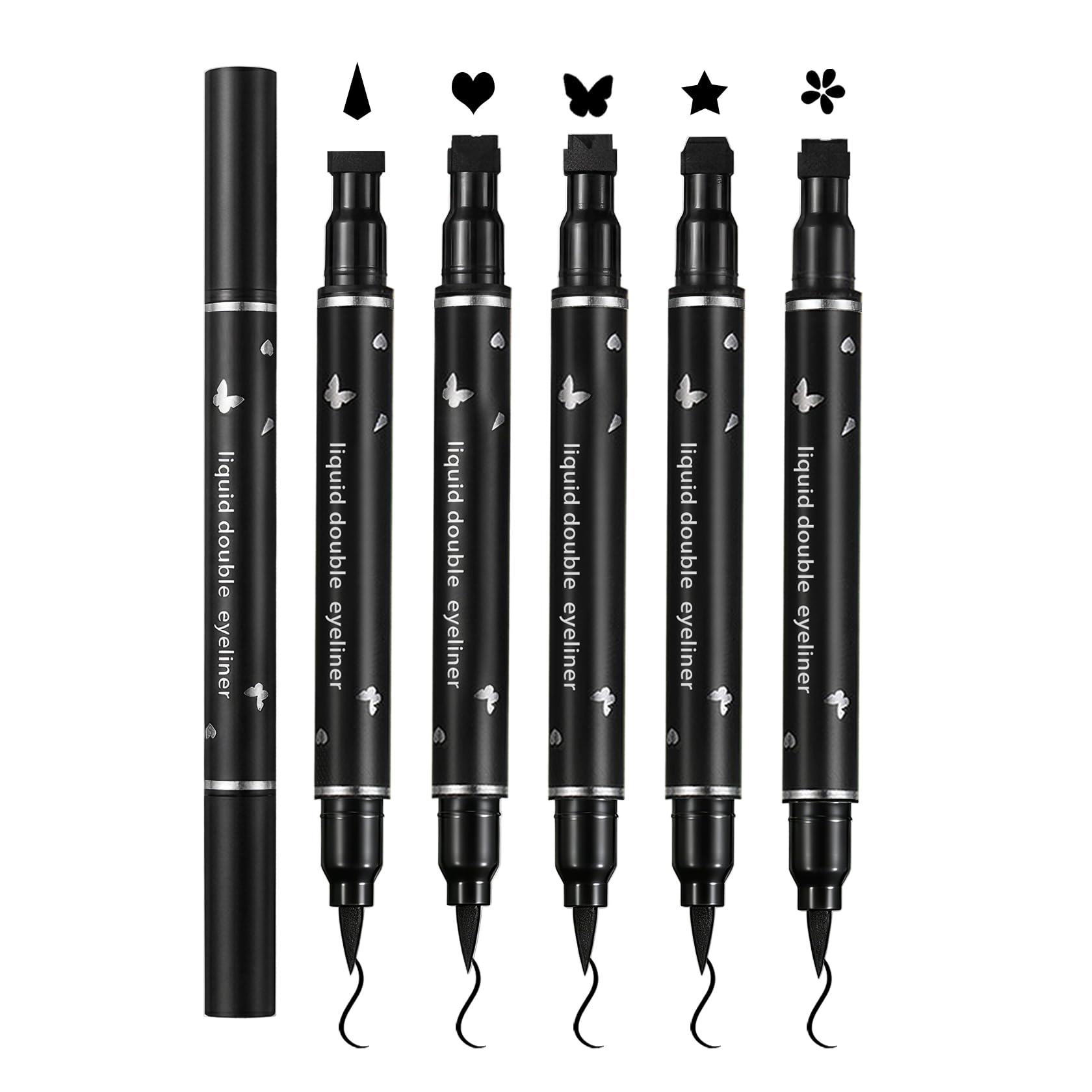 5PCS Eyeliner Stamps Pen Set,Dual-Tip Black Waterproof Liquid Liner 5PCS Black Eyeliner Stamps