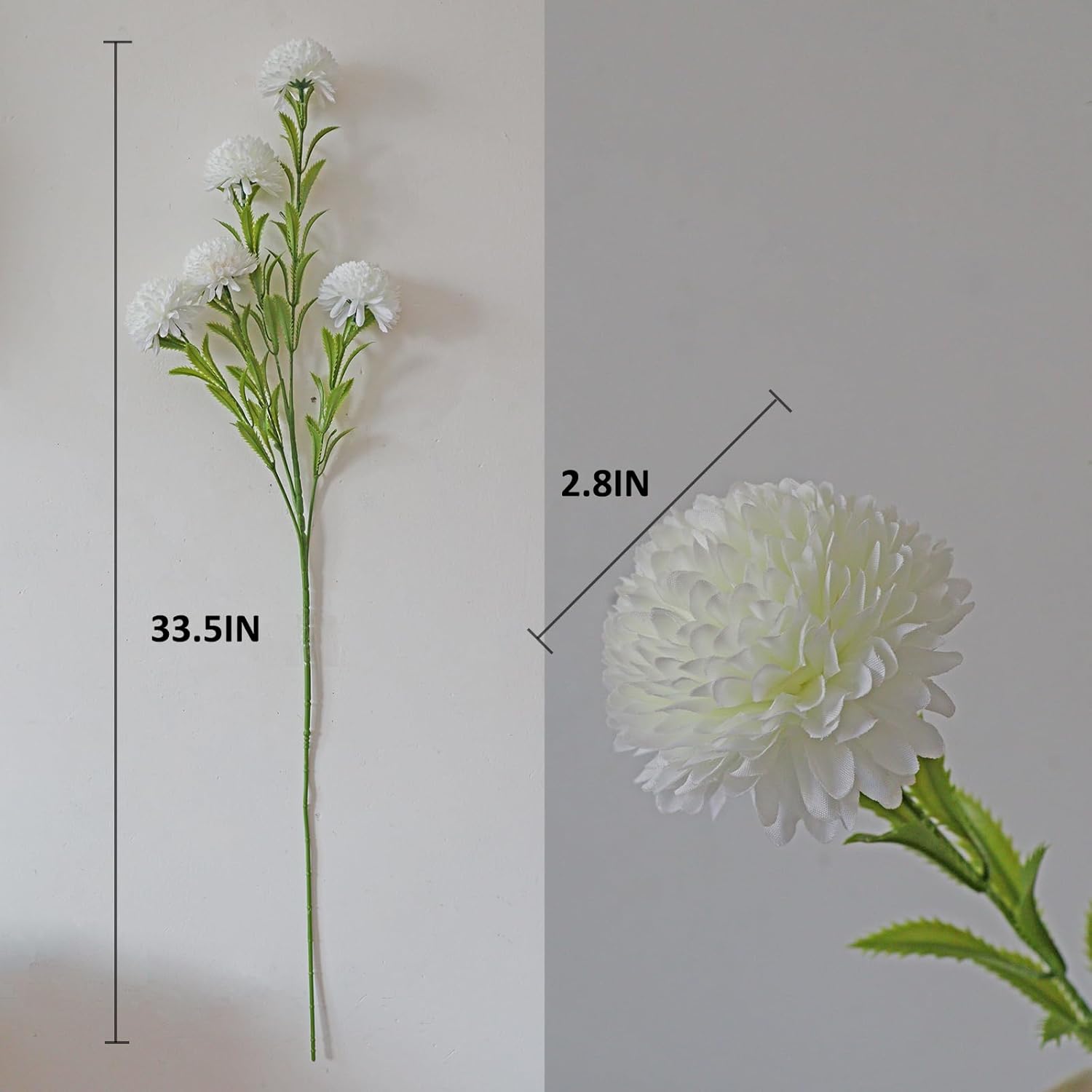 White Chrysanthemum Flowers 4 Stems Faux Chrysanthemum 33.5In Long Stem Pom Pom Kiku Mums Realistic Flower Wedding Centerpieces For Tables Silk Flowers For Outdoors Arrangement Home Party Decor