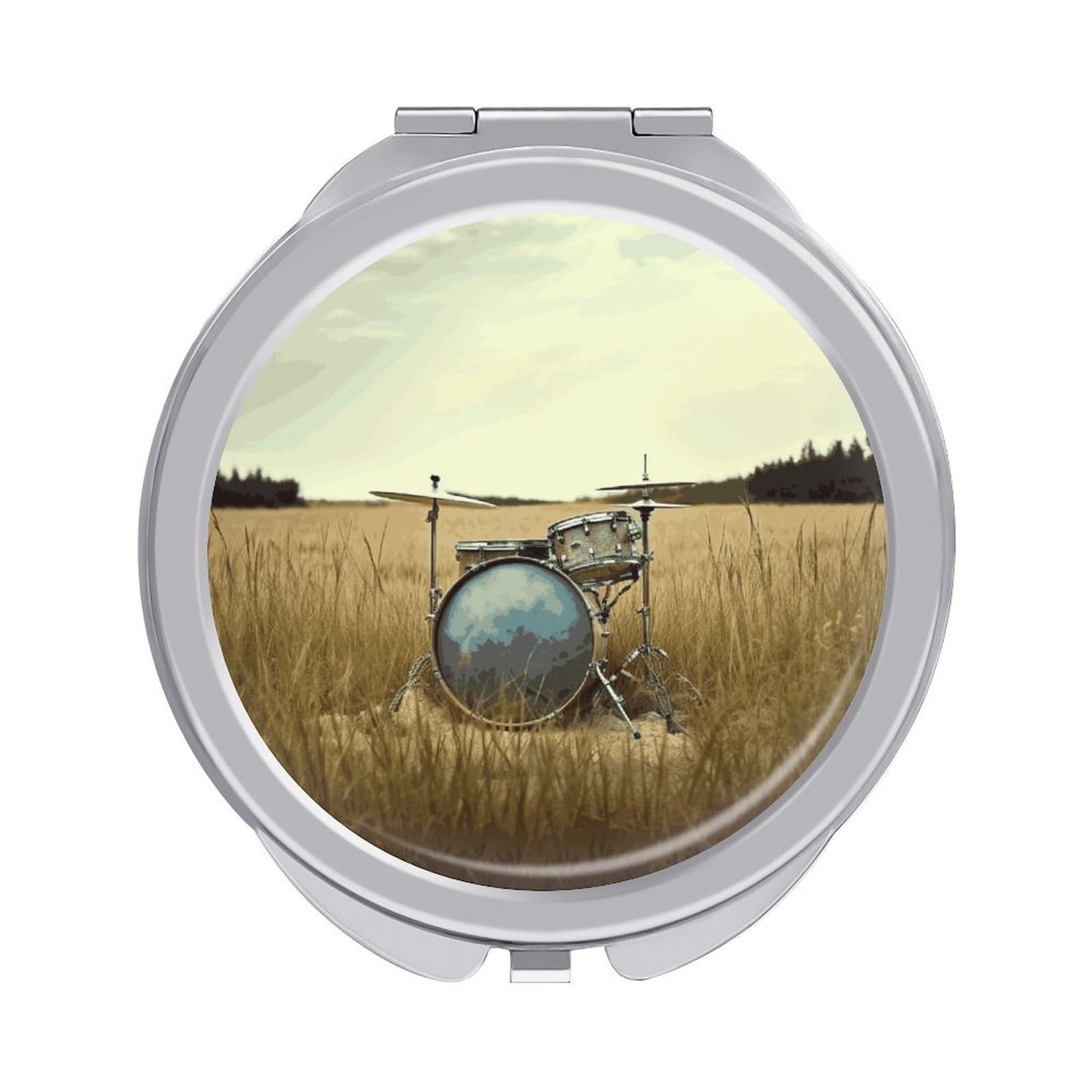 Fekiloot Style Music Drum In Field Travel Makeup Mirror Handheld Compact Mirror Portable Pocket Mirror Double-Sided 1X/2X Magnifying For Handbag And Purses