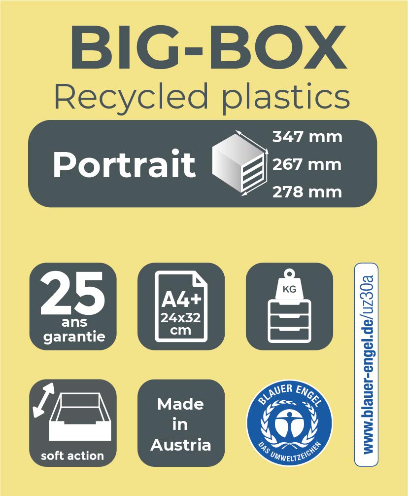 Exacompta 3104213D - Módulo individual para documentos A4 + con 4 cajones, ultra-rígido y con stop de seguridad - 347x278x267 mm - BIG-BOX - Negro/blanco brillante