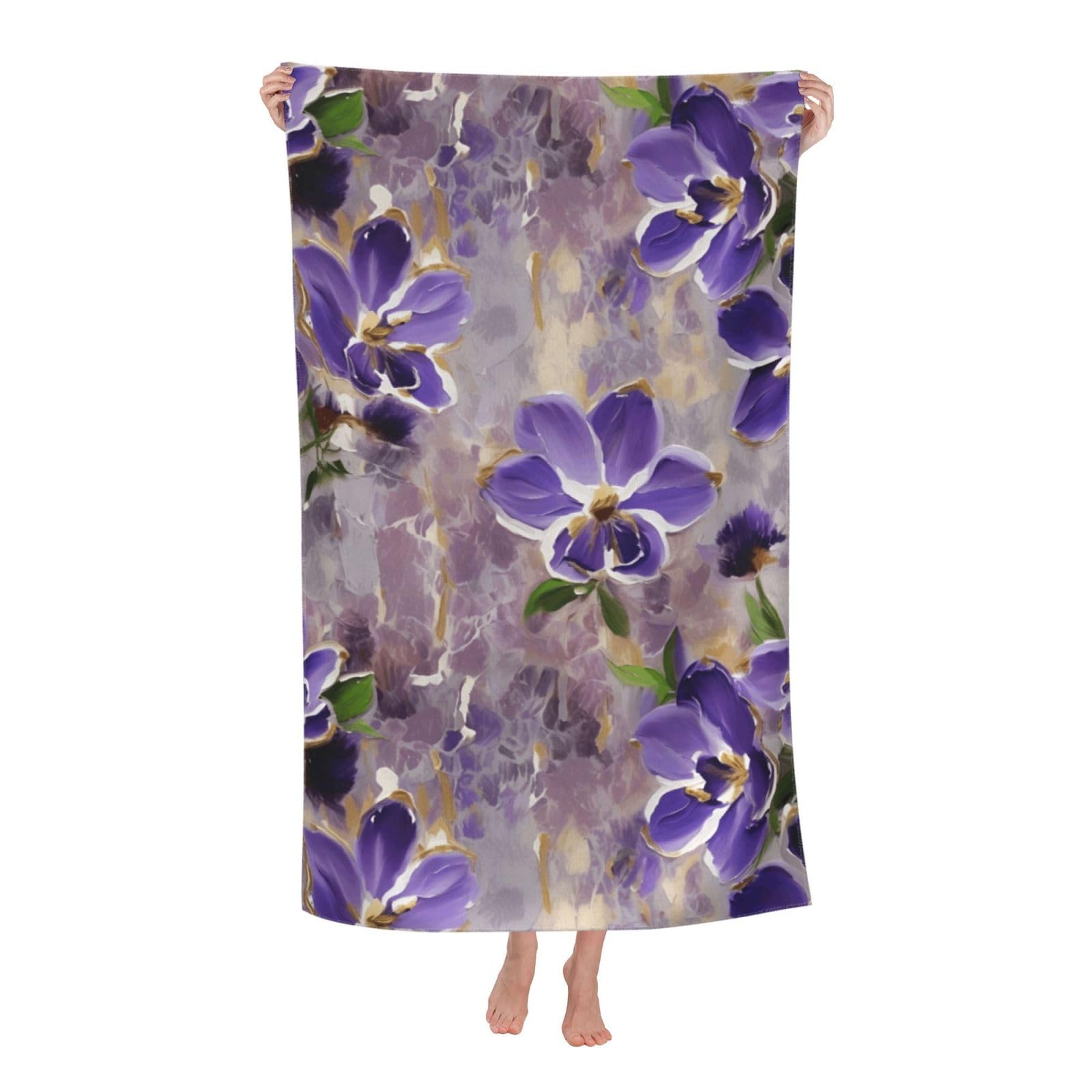 Pojknbv White Marble Purple Print Oversized Adult Beach Towel Quick-Dry Comfortable Lightweight Travel Pool Camping