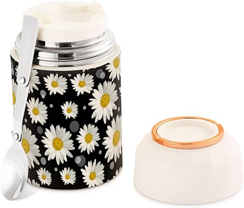 Daisies Food Jar with Spoon Stainless Steel Vacuum Insulated Food Container 17 oz Soup Thermos for Lunch