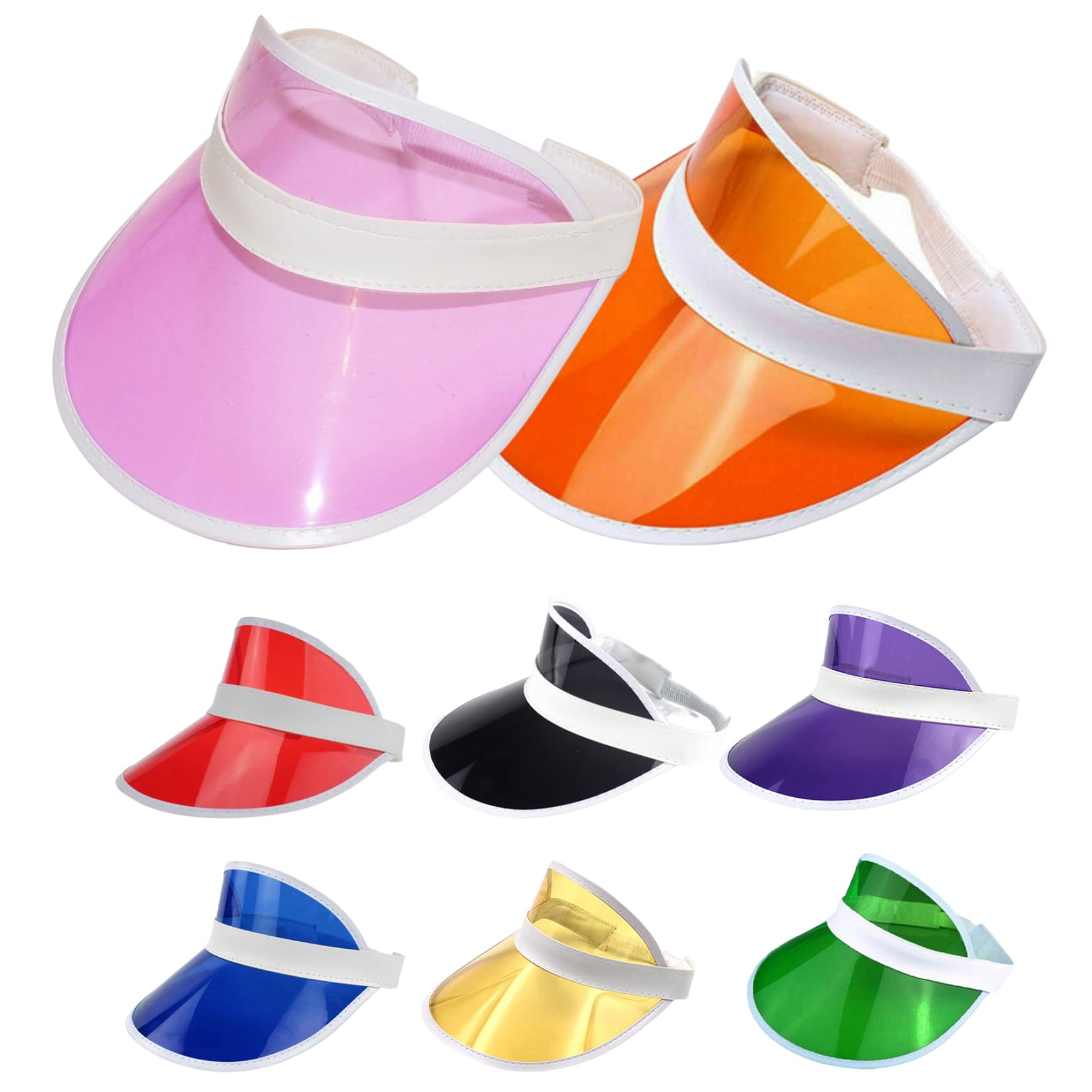 8 Uds. Viseras de plástico para Mujer, Visera Deportiva de Verano para Pub, Golf, Visera de neón para Exteriores de los años 80, Accesorios para Disfraces, Juego de Recuerdos de Fiesta