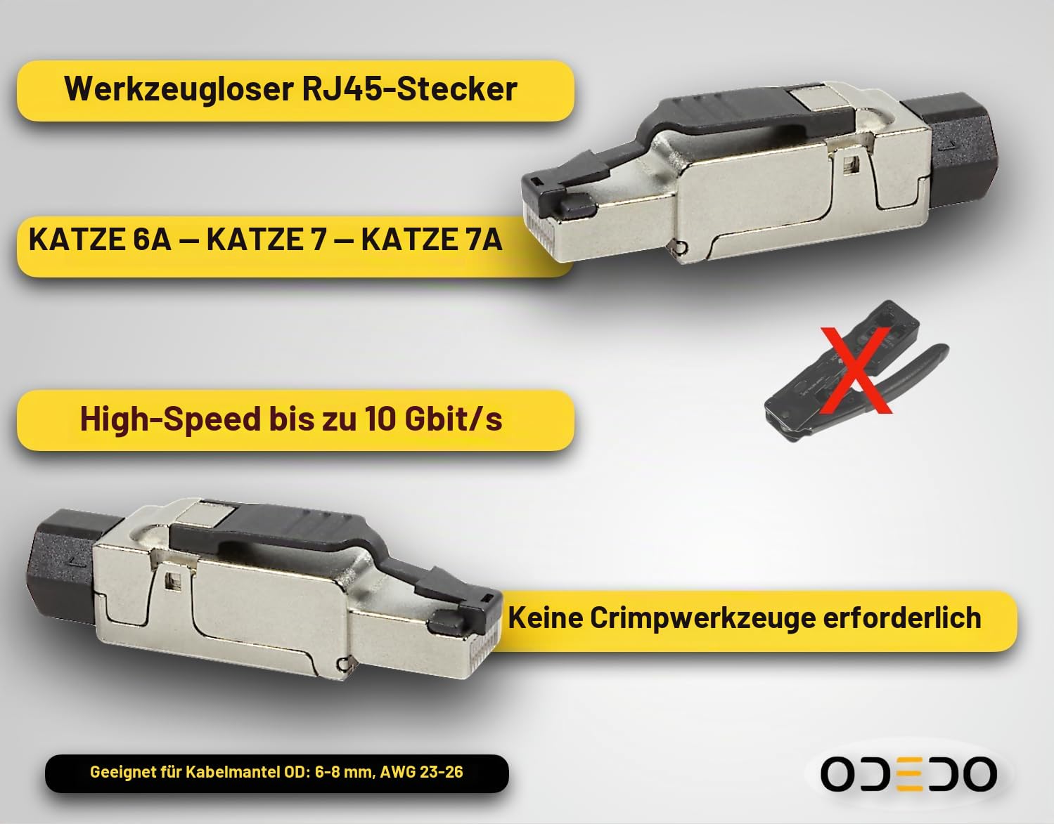 8x RJ45 Netzwerkstecker CAT6A/CAT7 geschirmt werkzeugfrei