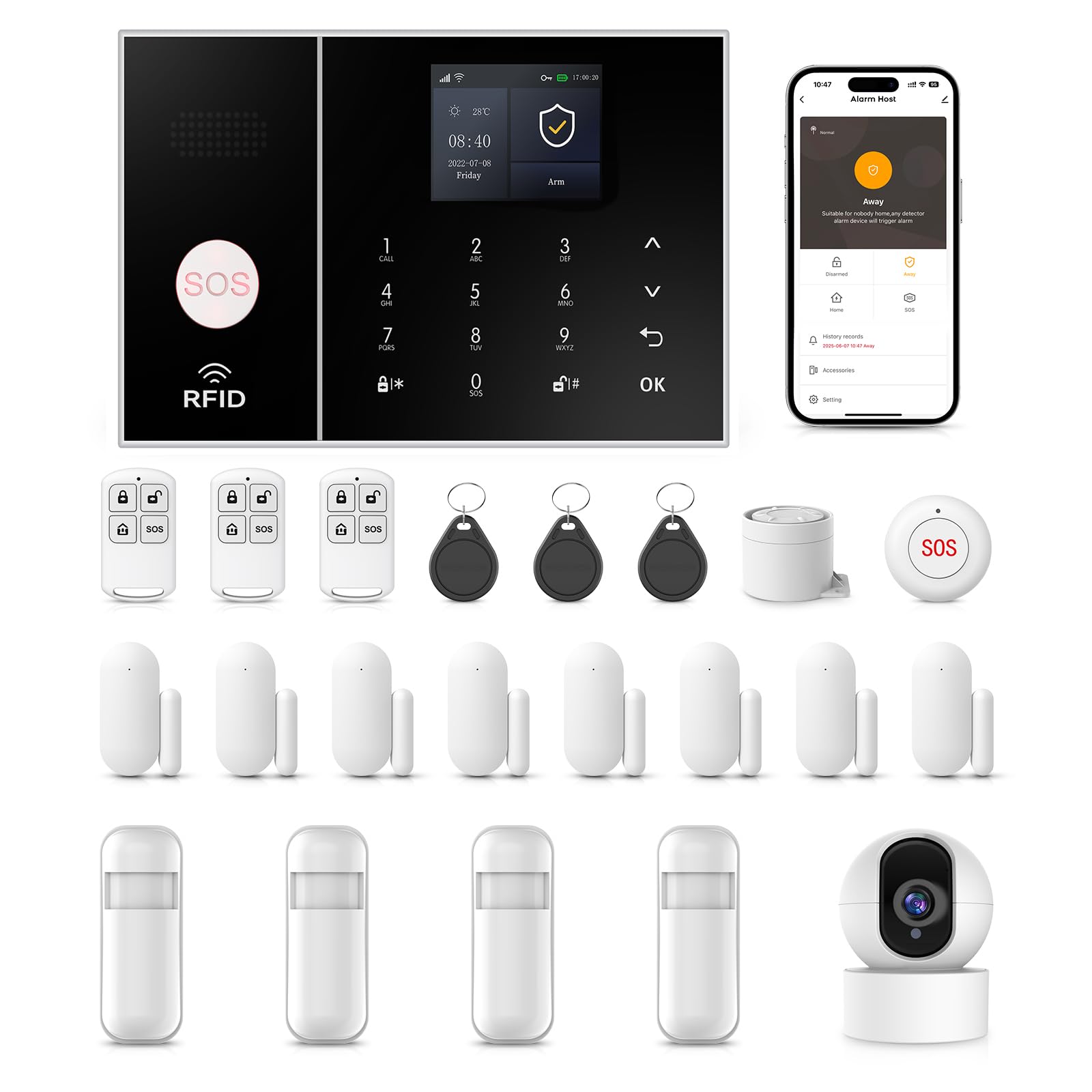 PGST Home Alarms, WiFi/GSM 4G Security System, Alarm Kit with Door Sensor, PIR, Remote Control, Siren, Camera, Compatible with Alexa and Google Assistant