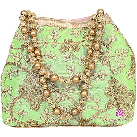 Indian Ethnic Potli Bag wedding purse jewelry purse for girls, Light Green Cover
