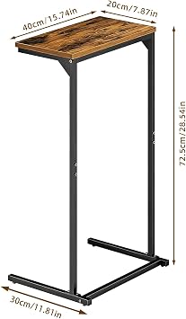 C-Shaped Side Table, Small End Table with Metal Frame for Living Room, Bedroom, Sofa Side Table for Small Spaces, Industrial Nightstand, Coffee Table, Rustic Brown and Black (1, Brown)