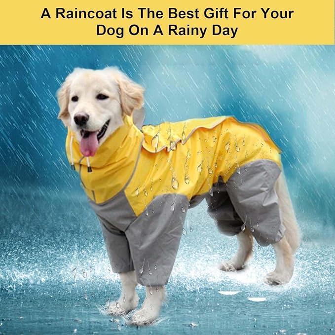 Regenmantel für Hunde,Hunderegenmantel,Wasserdichter Hundemantel mit Kapuze,Leichte Regenjacke Hund Geeignet für Mittlere und Große Hunde den Hundespielplatz und den Urlaub mit Hund (Gelb-26)