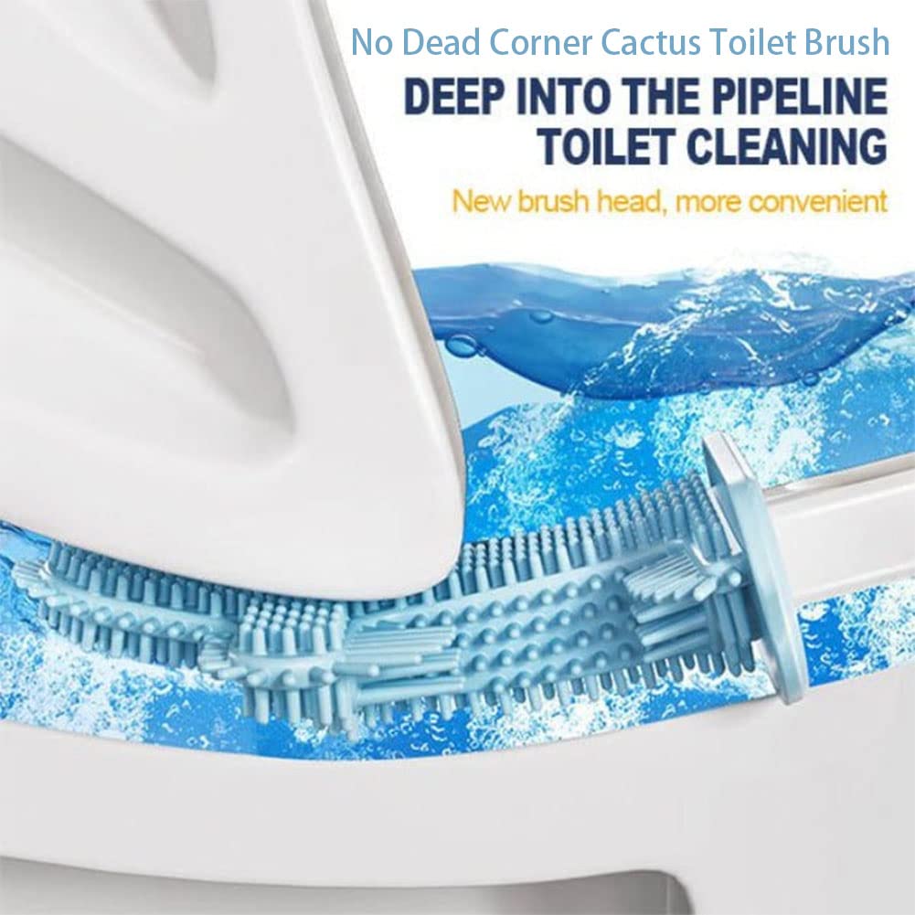 Set scopino per WC in Silicone con Supporto - Detergente per WC a Forma di Cactus Flessibile a Manico Lungo per Una Pulizia Profonda - Scopino per Il Bagno (Bianco)
