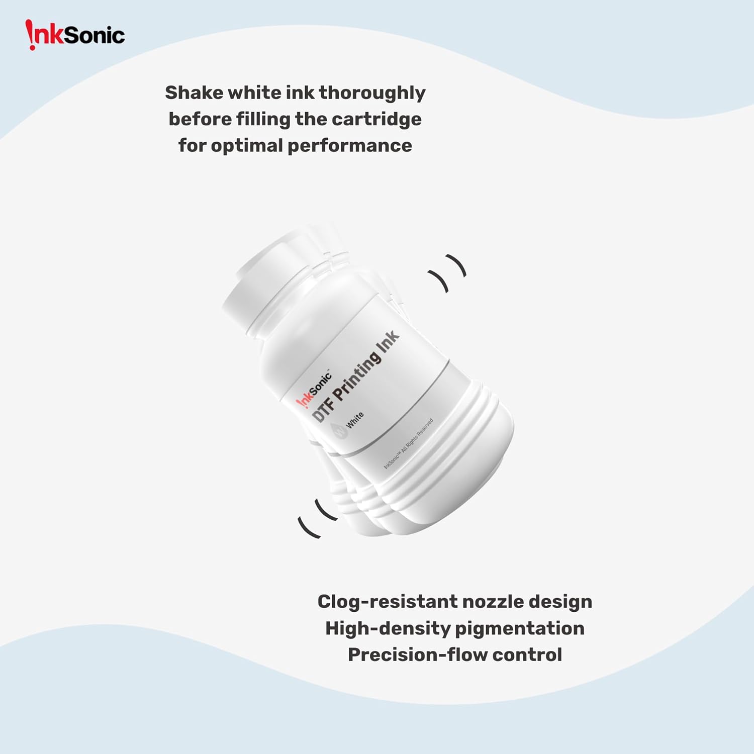 InkSonic 1500ML DTF Ink, Premium DTF Transfer Ink for PET Film, Refill, Compatible for DTF Printer L1800, R1390, L805, L800, DX7, XP600, I1600, ET-8550, XP15000, Direct to Film (250ml x 6, CMYKWW)