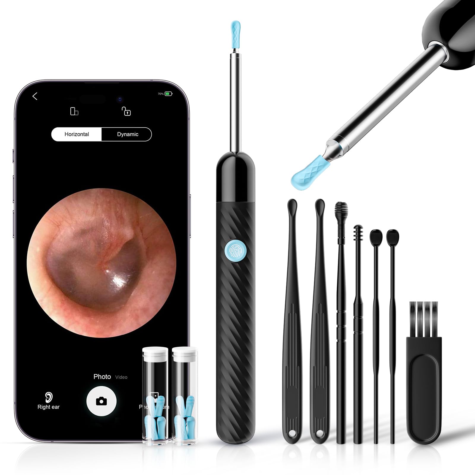 Ohrenschmalz Entferner Otoskop - 1080P HD Ohrenreiniger mit Kamera und 6 LED Lichtern - Ohrreinigungswerkzeug mit 7-teiligem Zubehörset und 11 Silikonaufsätzen - Ohrkamera für iOS & Android