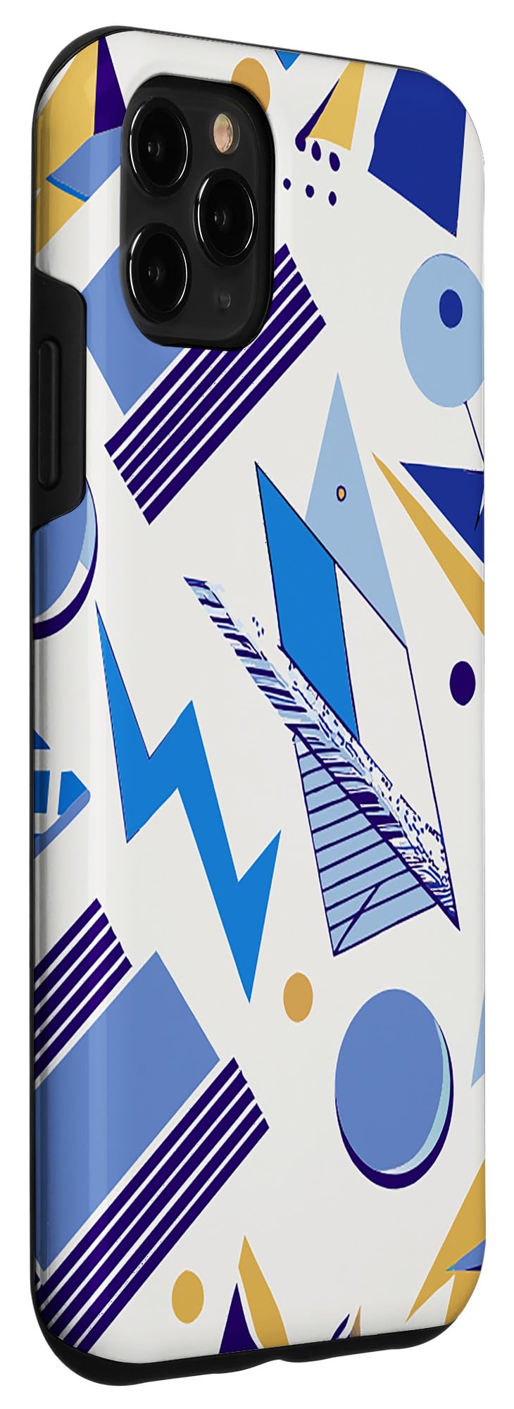 iPhone 11 Pro Max 1980'S GEOMETRIC SQUARE TRIANGLE PATTERN BLUE AND WHITE Case - Image 3