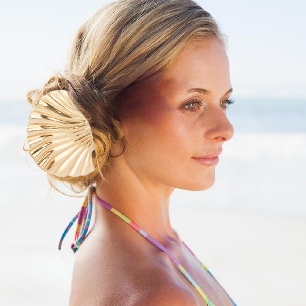 TODDER 3PCS Starfish Hair Claw Clips Seashell Hair Clips, Large Gold Metal Claw Clips for Thick Hair for Women and Girls - Image 2