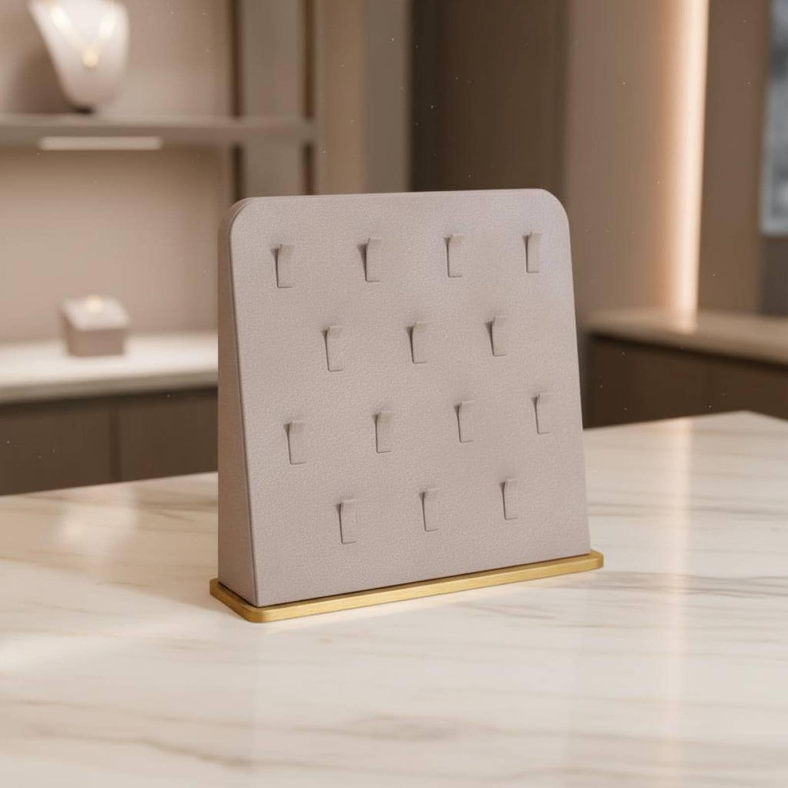 Espositore Gioielli Supporto Orecchini Anelli Pendenti Organizer con Rivestimento in Microfibra E Struttura in Metallo a Più File per Ordine E Mostra, Beige, Piccola 18 5 17cm