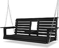 Mosbrisa Poly Lumber 3-Seat Porch Swing - 5ft HIPS Weatherproof Bench with Foldable Cup Holders, High Backrest, Stainless Steel Hardware, Carbon Black