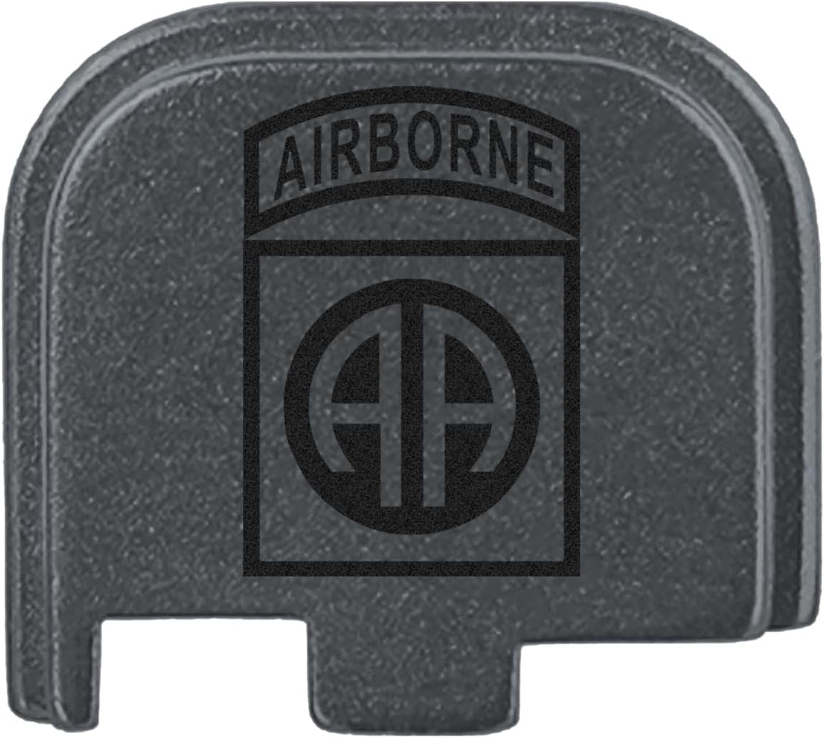 NDZ Performance Slide Cover Back Plate for Glock 43 43X 48 & PSA Dagger Micro – Aluminum Upgrade with Black Engraving – Airborne 82nd – Gray