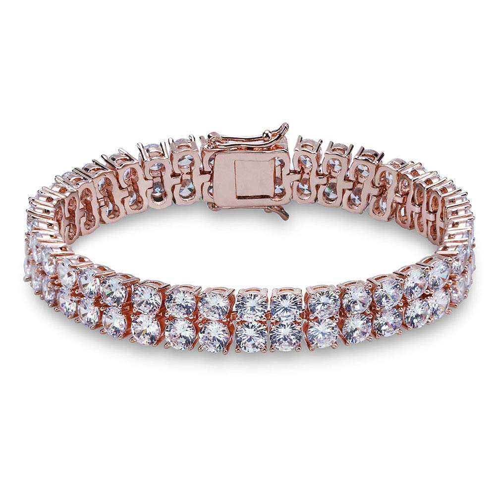 18K Gold Moissanit Doppelrunde Tennisarmband ， 8 Zoll Länge ， Atemberaubendes Schmuckgeschenk für Männer