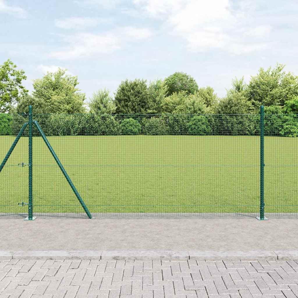 Valla de alambre soldada con base de hormigón, acero recubierto de PVC verde, 10 x 0,8 m, 5 postes, postes angulares, tensores, alambre de amarre, valla de jardín, seguridad, terraza
